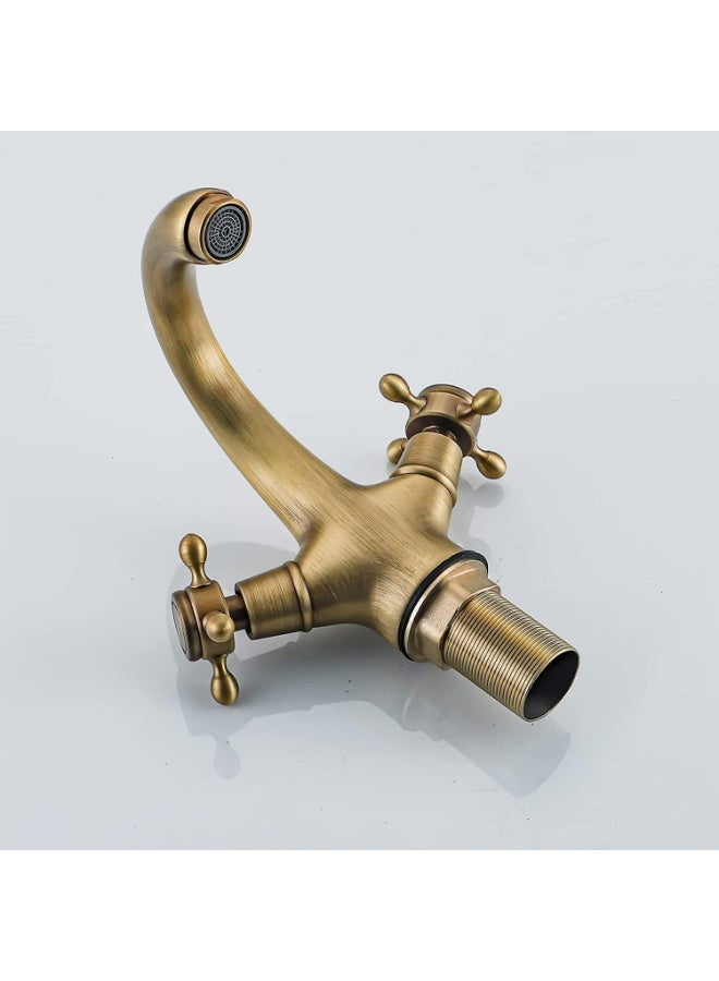 واي دي صنبور حمام كلاسيكي بمقبضين وفوهة منحنية، صنبور خلاط حوض مثبت على سطح الحوض، صنبور حوض غسيل بتصميم عتيق للاستخدام في حمامات المنازل والفنادق - Image 5